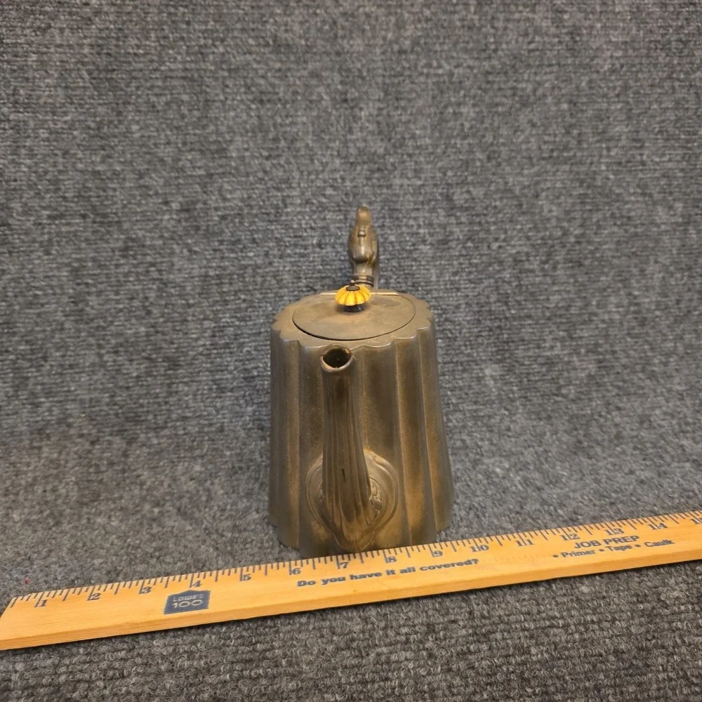 Vintage Brass Tea‎ Pot Fluted Sides Yellow Plastic Knob Retro Kitchen Decor